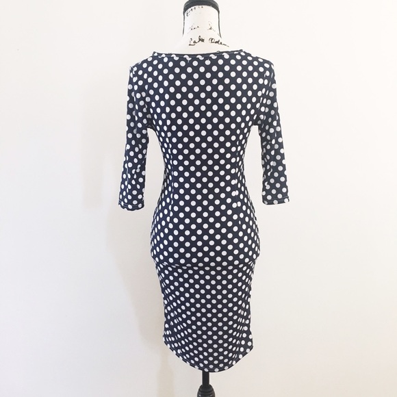 Navy Blue Polka Dot Midi Bodycon Dress S Size - Picture 7 of 7